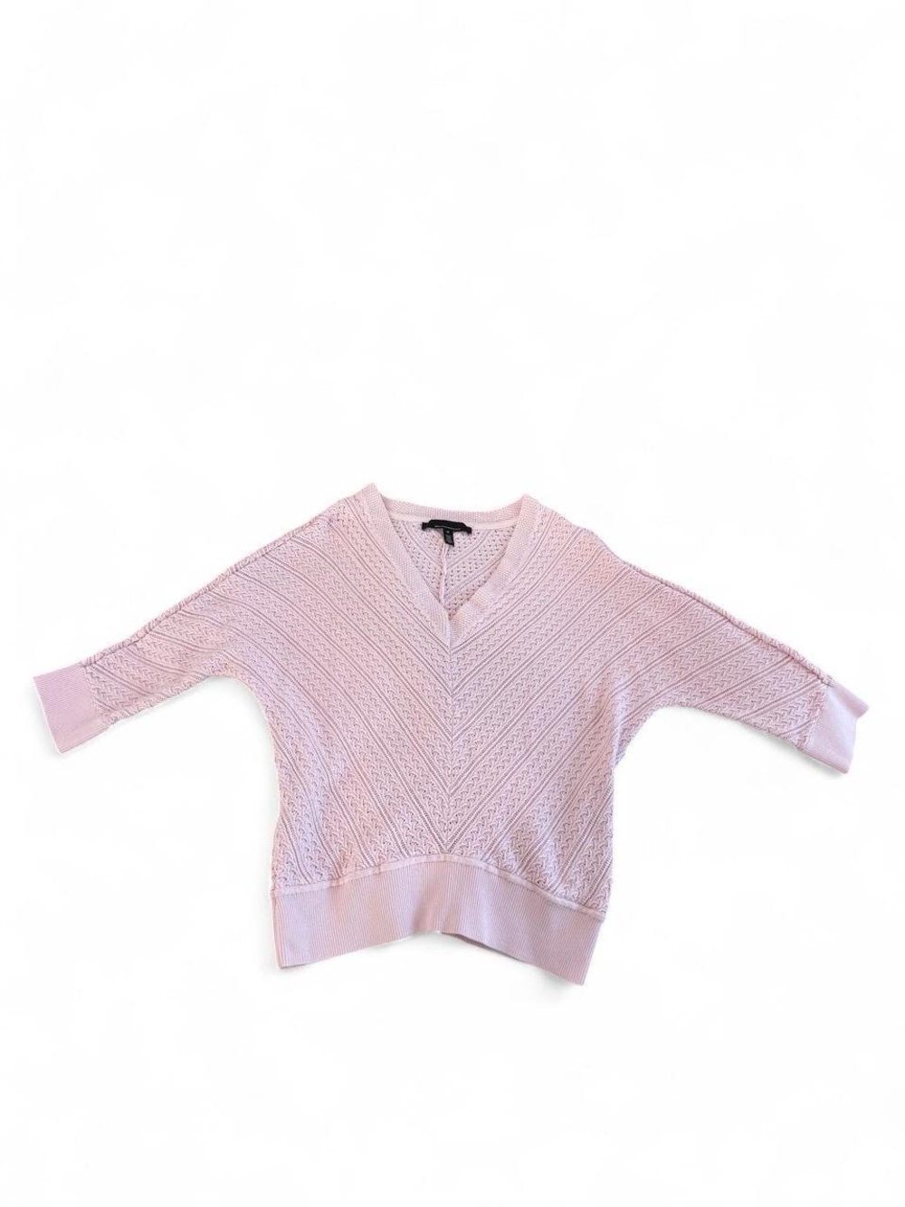 White House Black Market Pink Chevron Cable Knit V-Neck Sweater